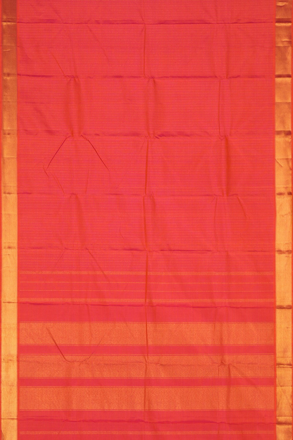 Image of Arani Silk Kattam Coral Orange Saree